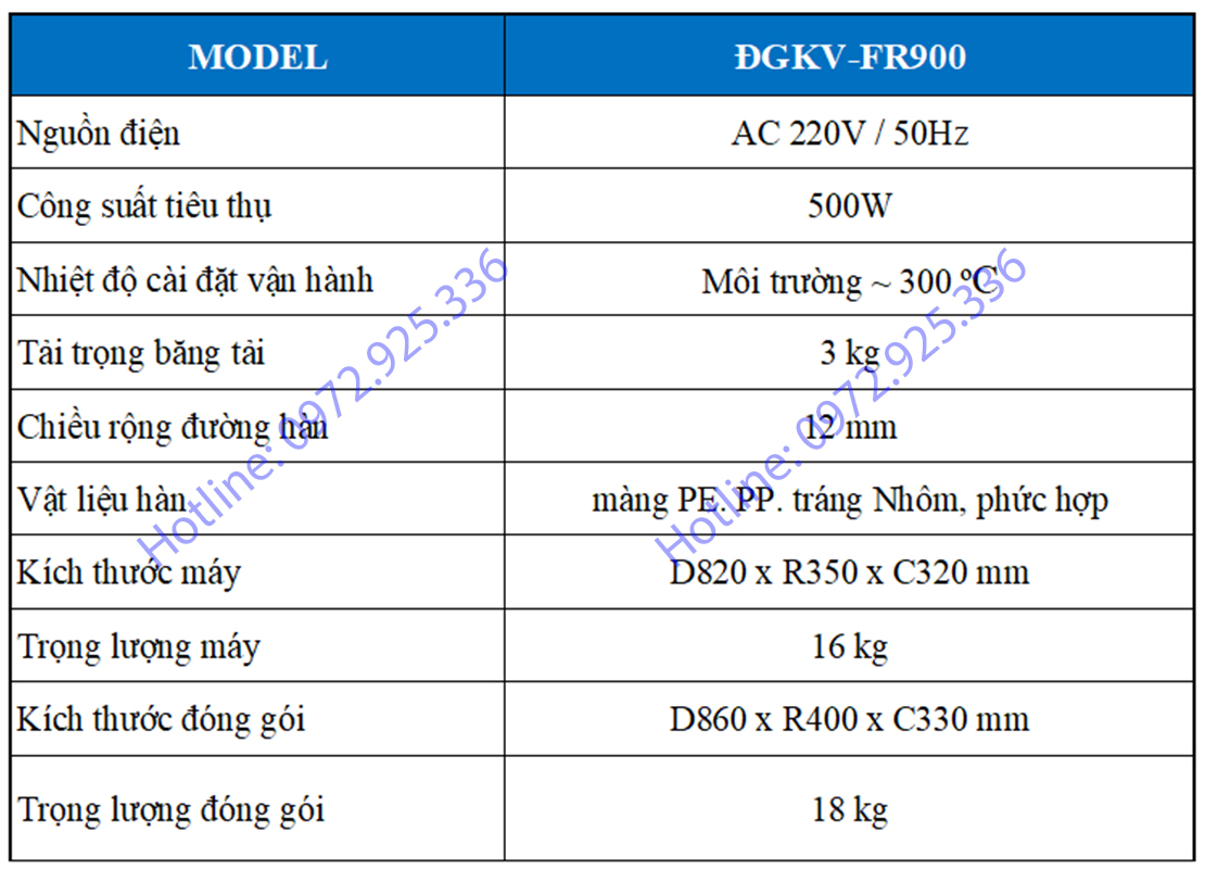 thông số máy hàn miệng túi FR900